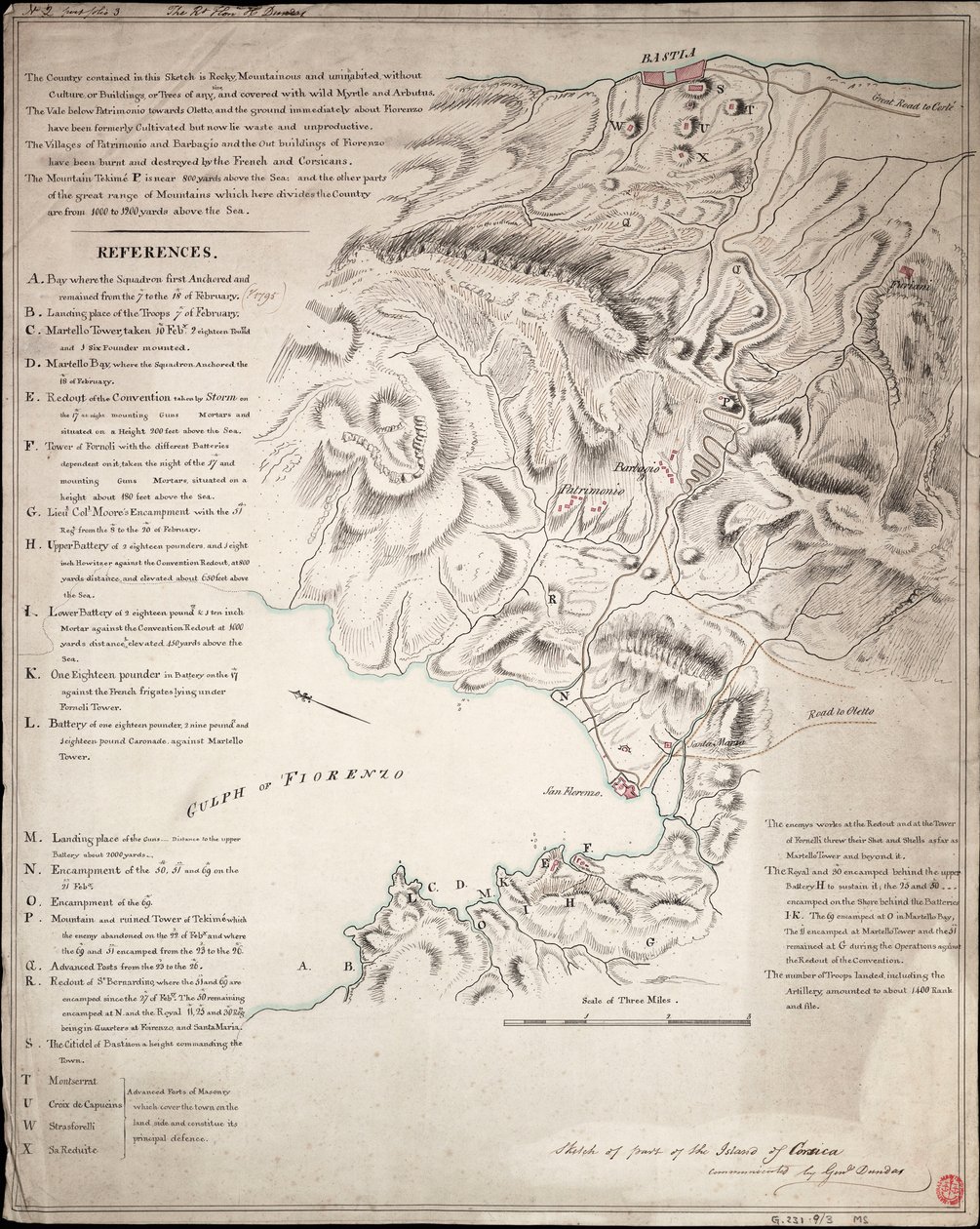 Esboço de uma parte da ilha da Córsega de H. Dundas