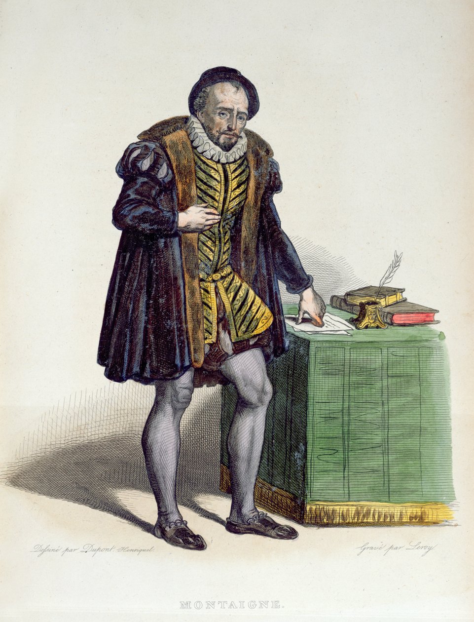 Michel Eyquem de Montaigne (1533-92), de "O Plutarco Francês", de E. Mennechet, 1835 (gravura a cores) de H. Dupont