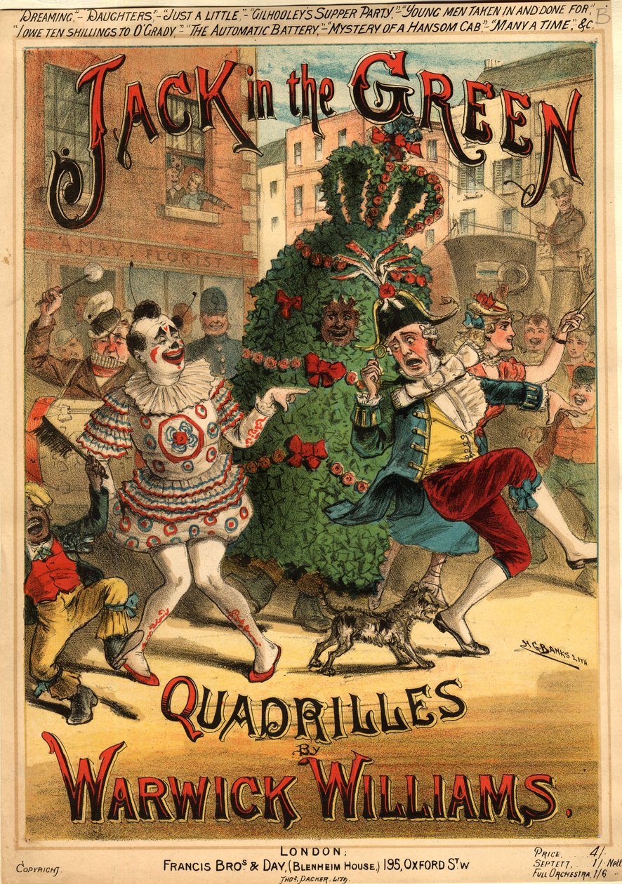 Música para "Jack in the Green Quadrilles" de Warwick Williams, publicada por Francis Bros. & Day (cor litho) de H. G. Banks