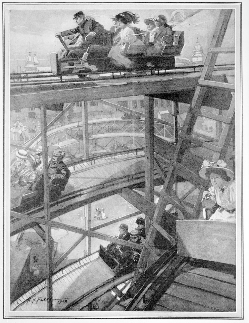 A ferrovia em espiral na exposição franco-britânica, 1908 de H. H. Flere