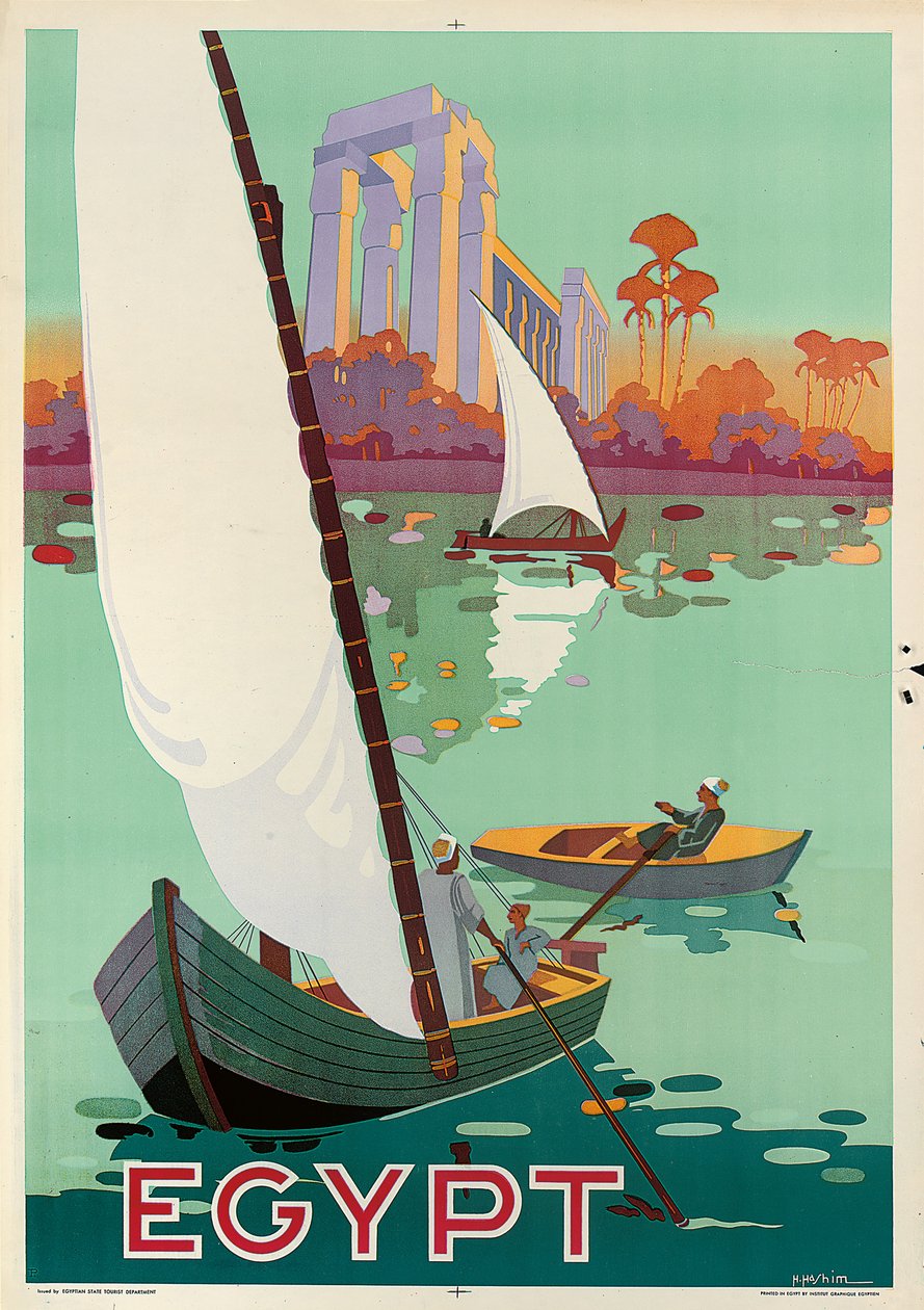 Cartaz publicitário do Egito (litografia colorida) de H. Hashim