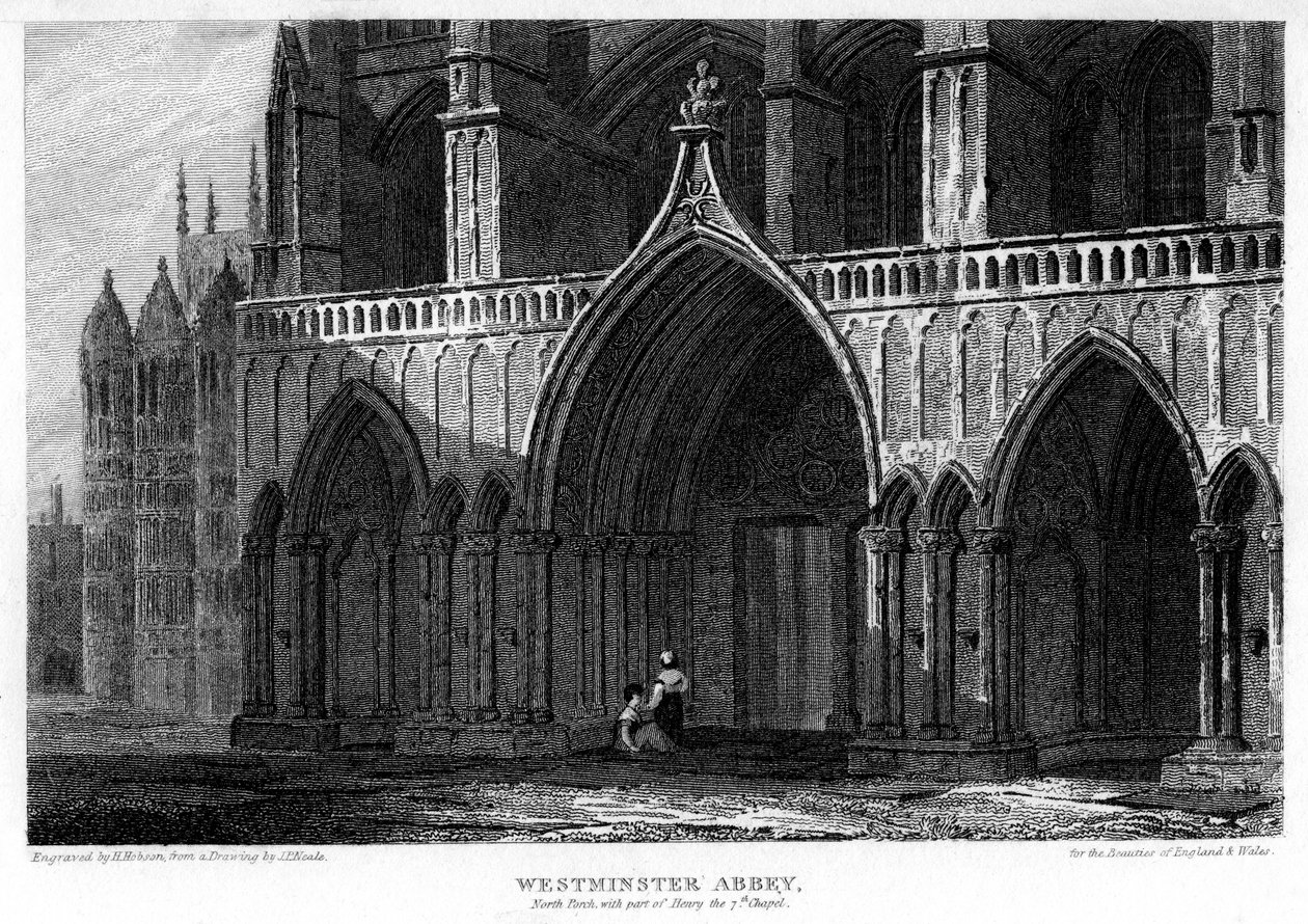Pórtico norte com parte da Capela Henry VII, Abadia de Westminster, Londres, 1815. de H. Hobson