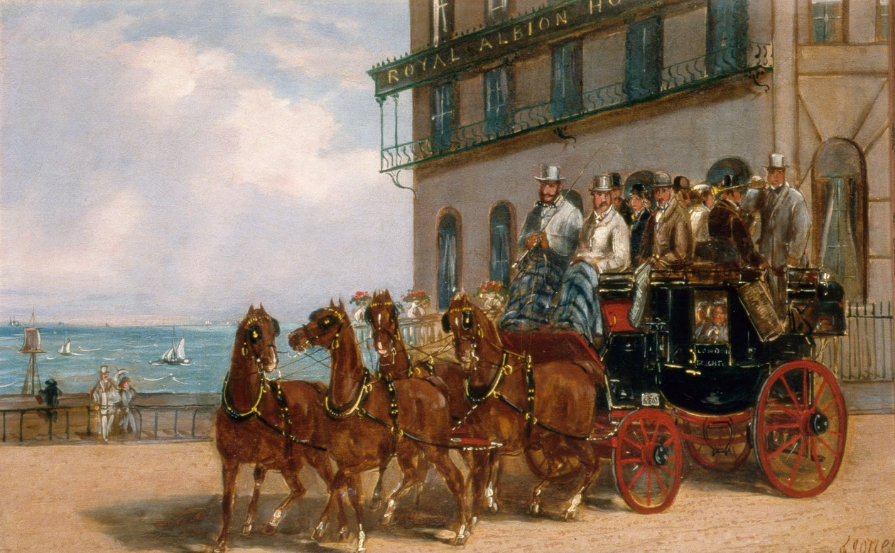 Uma diligência à porta do Royal Albion Hotel de H. J. Jones
