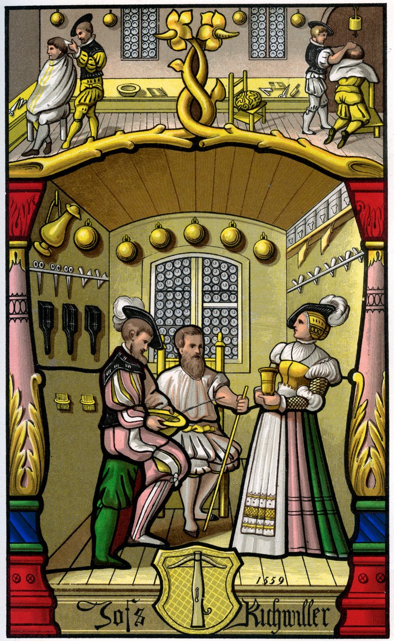 Barbeiro e wigmaker, século XVI 1849. de H. Moulin