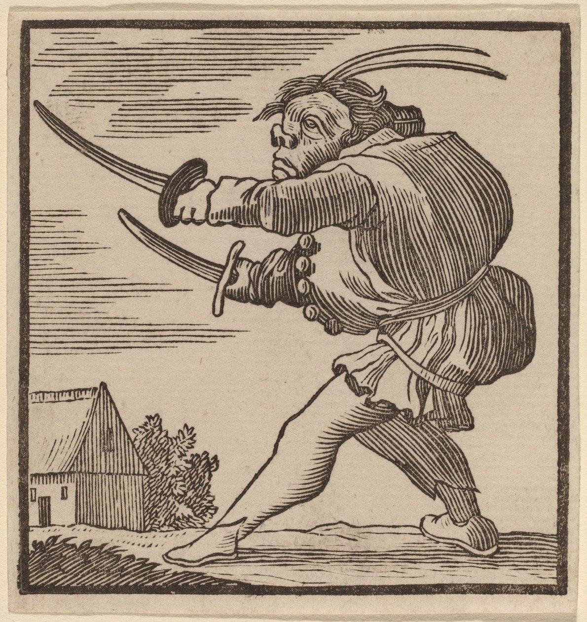 Corcunda brandindo duas espadas de H. Numan after Jacques Callot