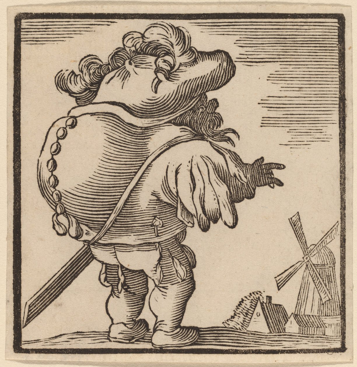 Corcunda olhando para um moinho de vento de H. Numan after Jacques Callot