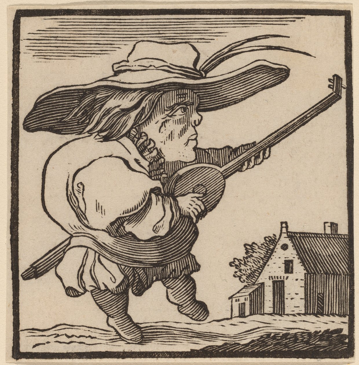 Corcunda tocando um alaúde de H. Numan after Jacques Callot