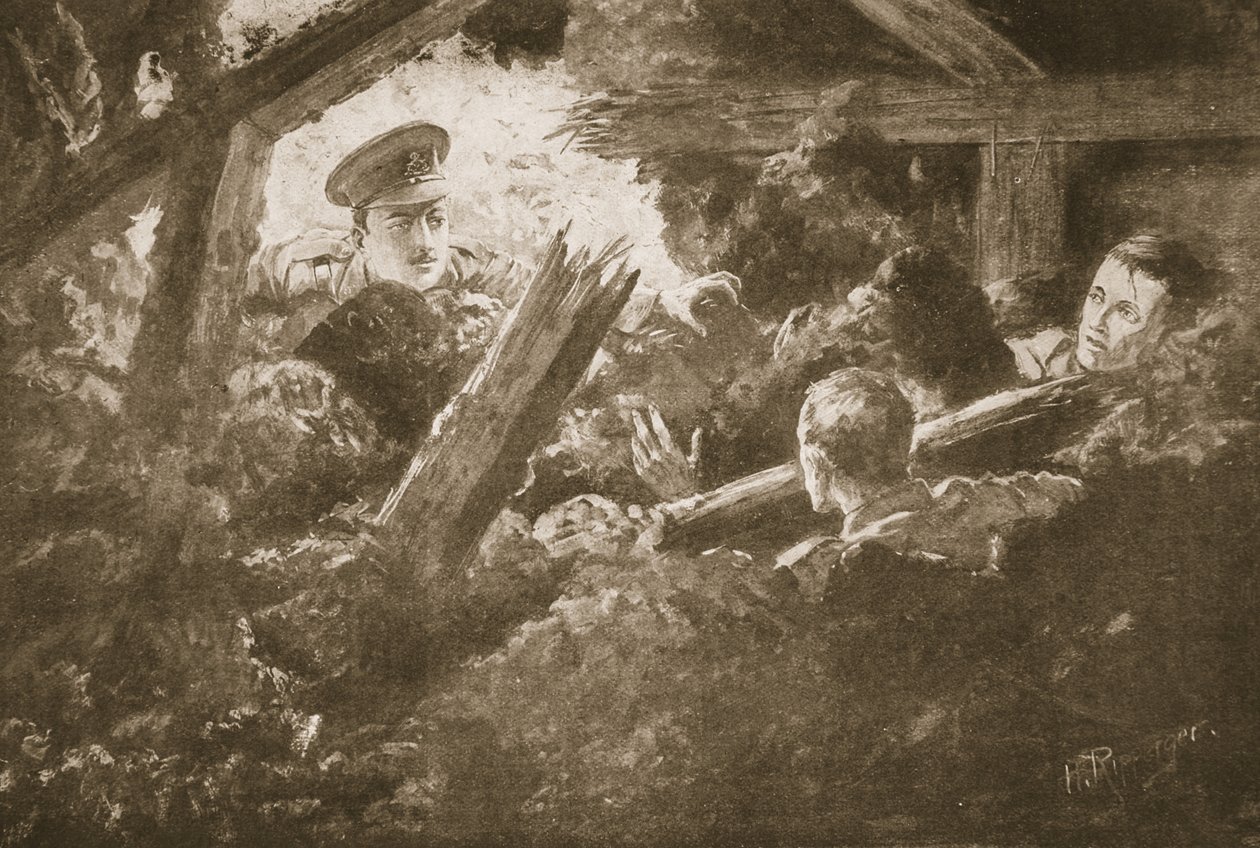 Segundo Tenente CFH Calvert desenterra e resgata dois homens de uma mina de galeria que havia caído em de H. Ripperger