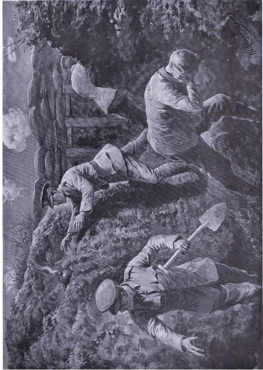 Segundo Tenente Rochfort pega uma bomba que estava prestes a explodir e a atira da trincheira (premiada com VC) (litho) de H. Ripperger