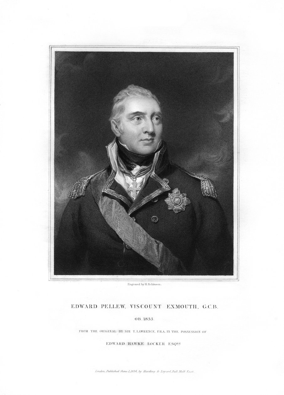 Edward Pellew, 1º visconde Exmouth, oficial da Marinha britânico, 1834. de H. Robinson