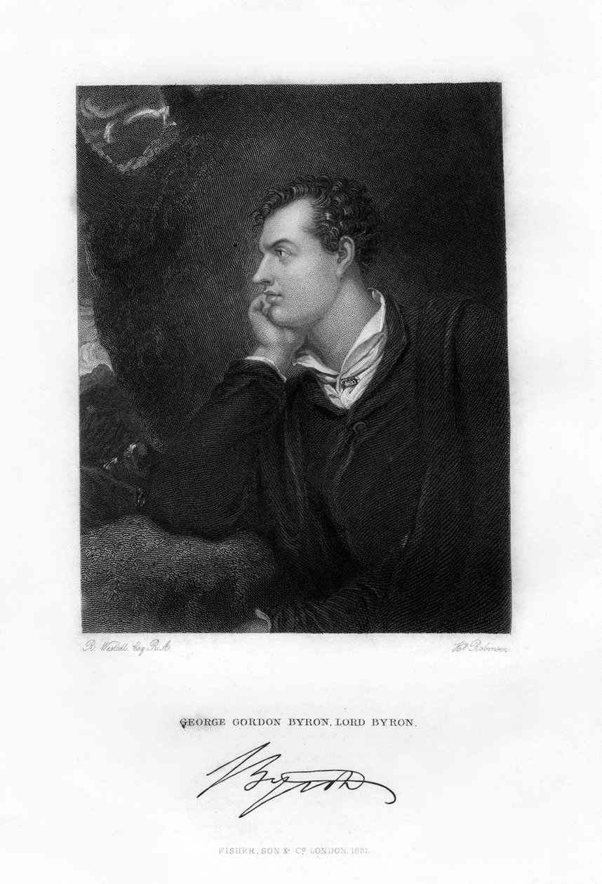 Lord Byron, poeta anglo-escocês, c1813, 1831 de H. Robinson