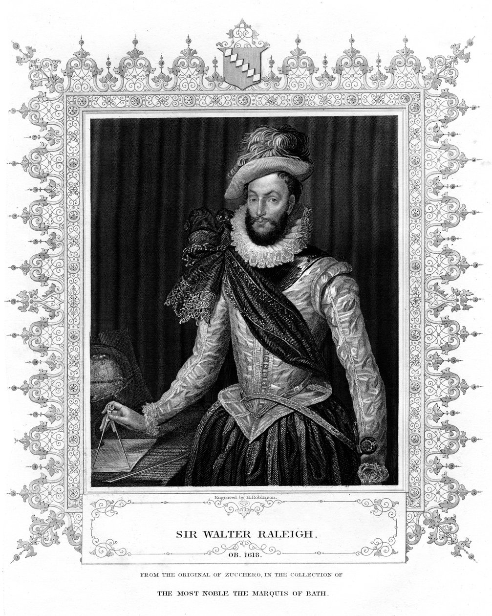 Sir Walter Raleigh, escritor, poeta, cortesão e explorador, século XIX. de H. Robinson
