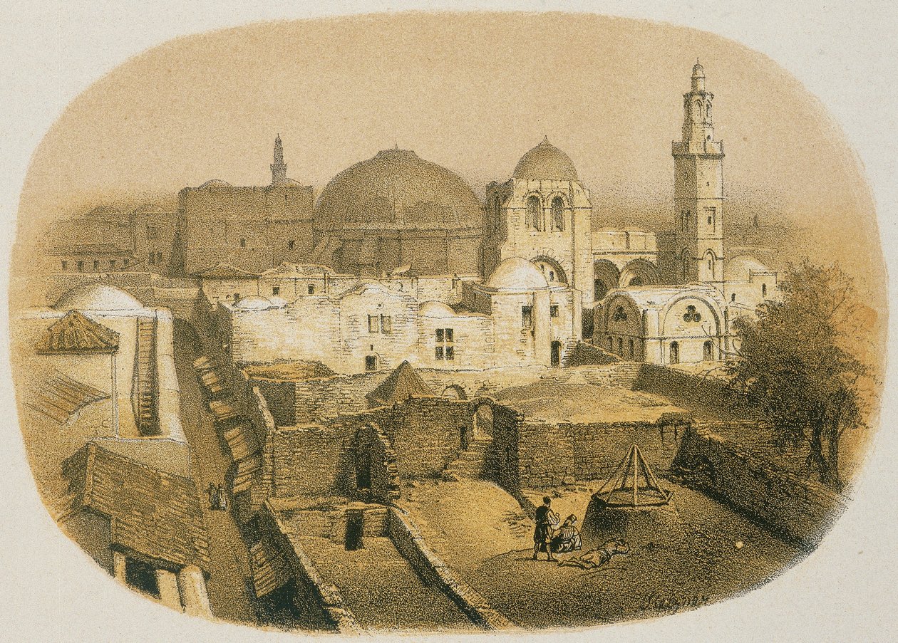Igreja do Santo Sepulcro em Jerusalém. Etching by Stelzner - Steinkopk J.F. Editore de H. Stelzner