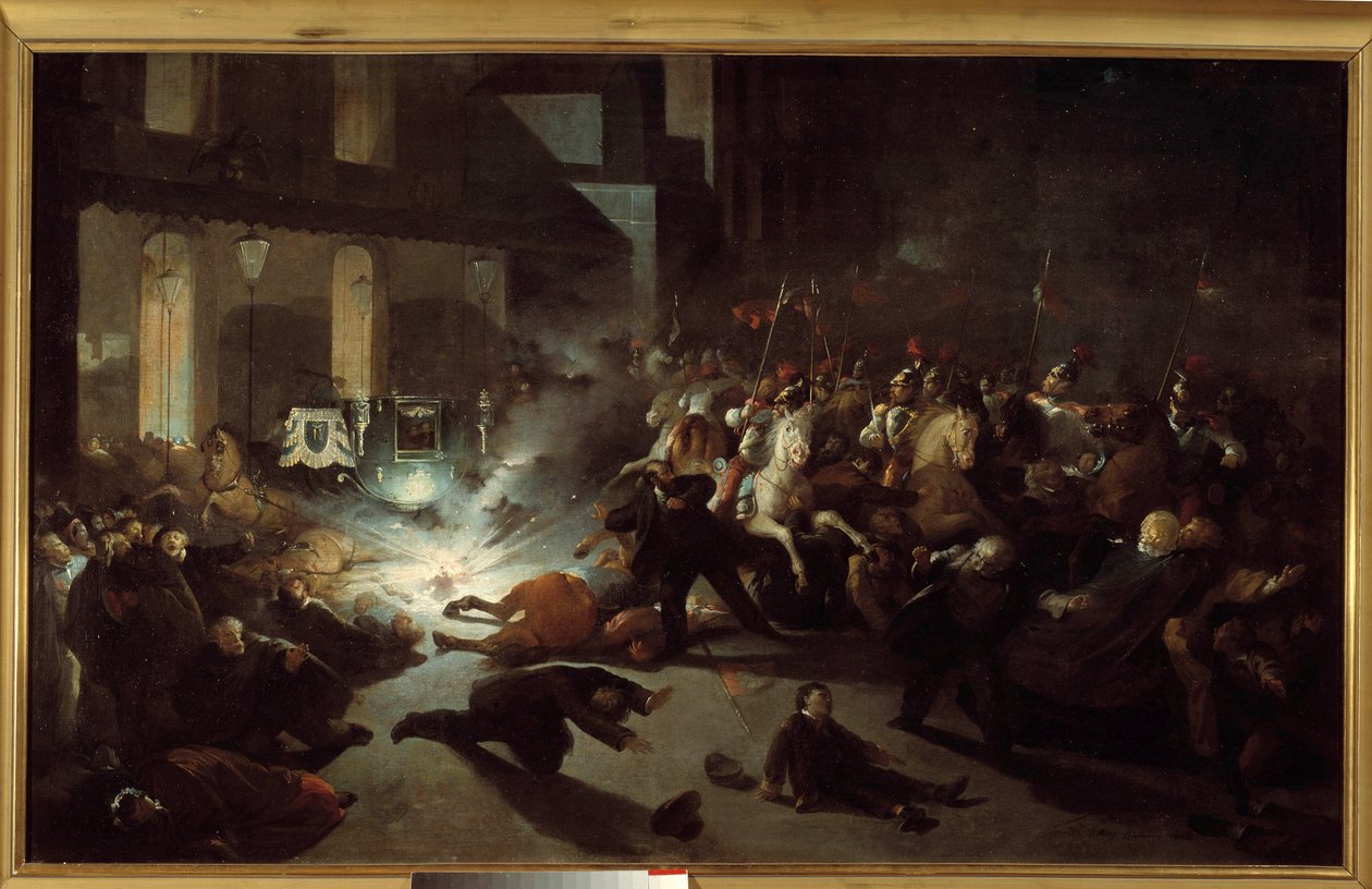 Tentativa de assassinato a Napoleão III por Felice Orsini em Paris em 14 de janeiro de H. Vittori Romano