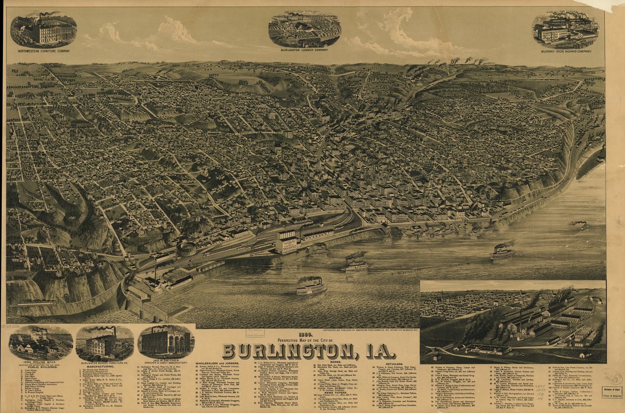 Mapa em perspetiva de 1889 da cidade de Burlington, Ia. LOC 75693230 de H. Wellge