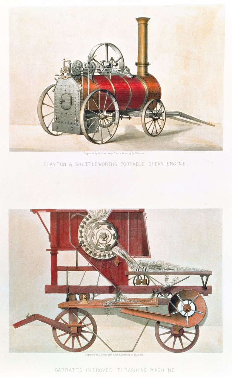 Máquina a Vapor Portátil Clayton e Shuttleworths e Garratts Melhoram Máquina Debulhadora, gravada por G. Greatbach de H. after Mason