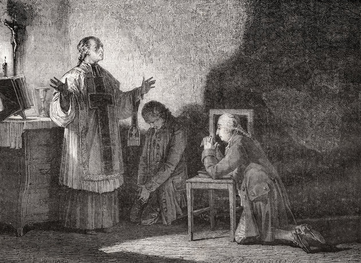 Luís XVI (1754-93) na oração antes de sua execução de H. de la Charlerie
