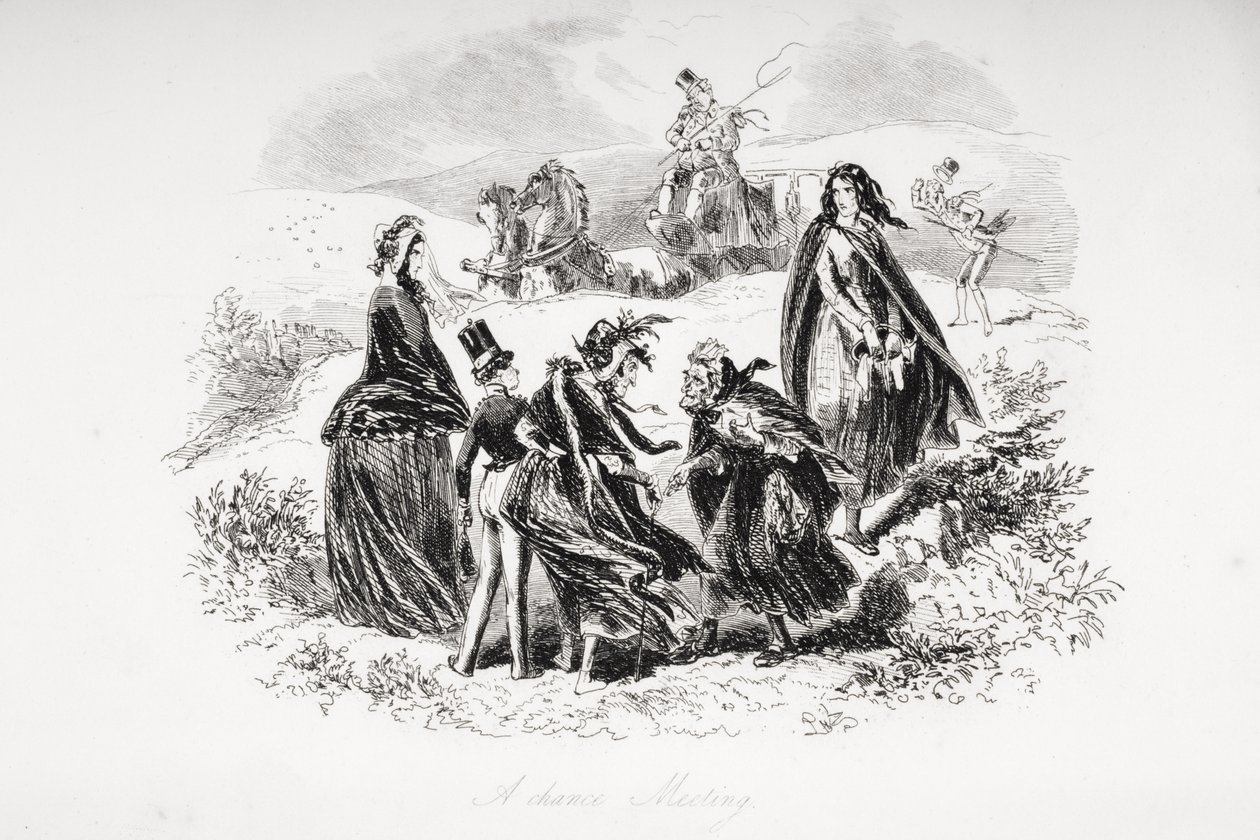 Um encontro casual, ilustração de "Dombey and Son" de Charles Dickens (1812-1870) publicado pela primeira vez em 1848 de Hablot Knight Browne