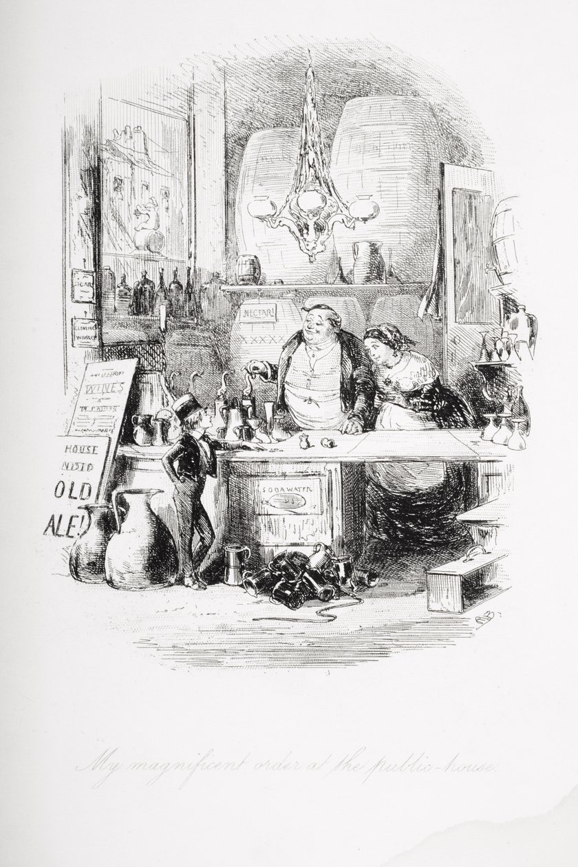 Uma ordem magnífica na casa pública, ilustração de &39;David Copperfield&39; por Charles Dickens (1812-1870) publicado pela primeira vez em 1850 de Hablot Knight Browne