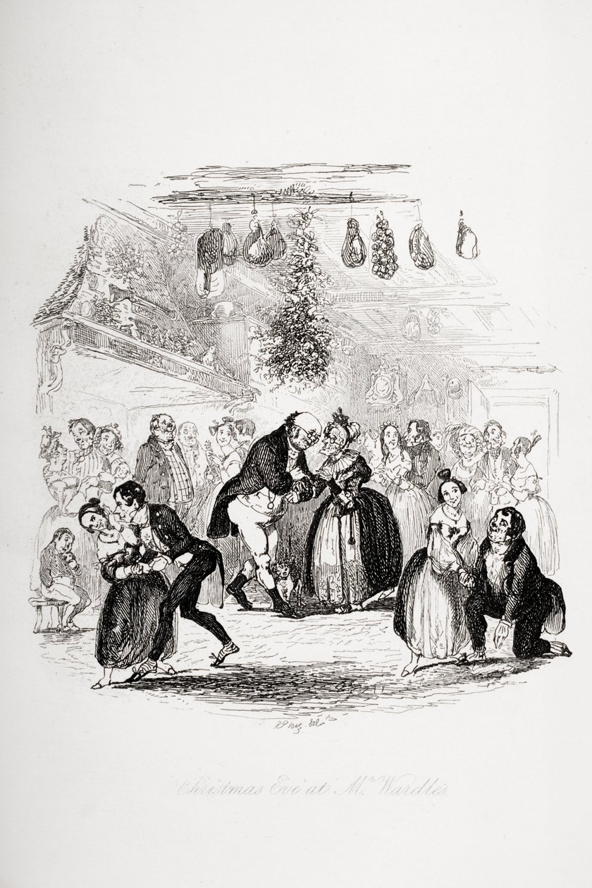 Véspera de Natal no Sr. Wardle, ilustração de "The Pickwick Papers", de Charles Dickens (1812-1870), publicada em 1837 de Hablot Knight Browne