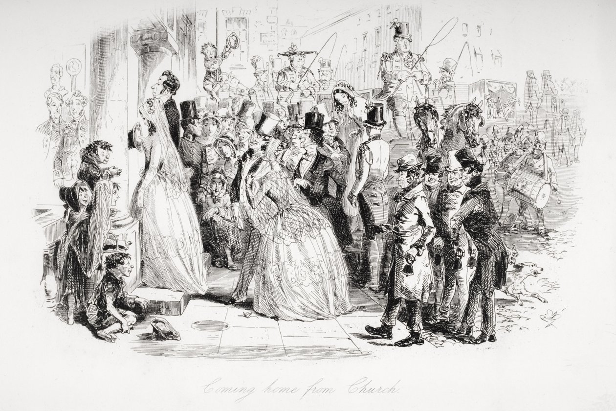 Chegando em casa da igreja, ilustração de &39;Dombey and Son&39; de Charles Dickens (1812-1870) publicado pela primeira vez em 1848 de Hablot Knight Browne