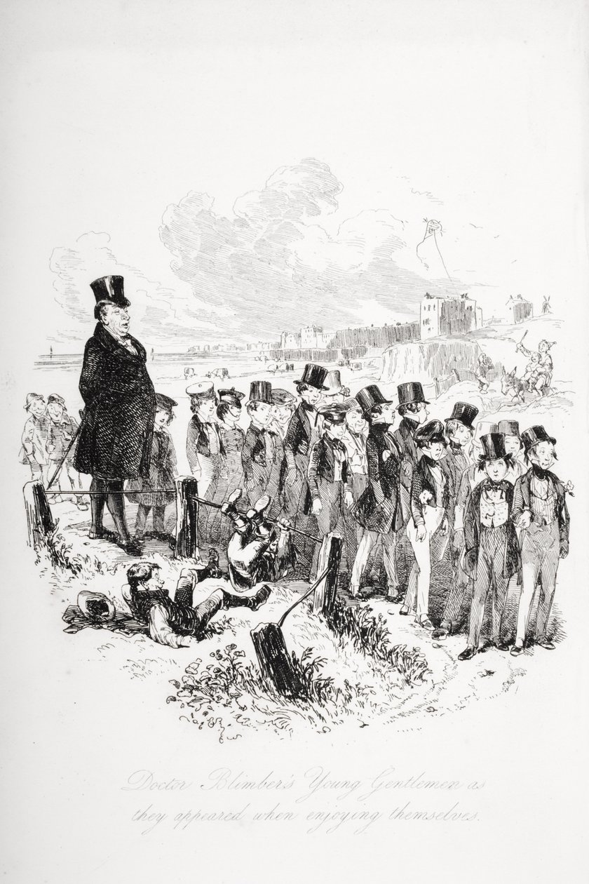 Os jovens senhores do doutor Blimber como eles aparentavam quando se divertiam, ilustração de "Dombey and Son" de Charles Dickens (1812-1870) publicado pela primeira vez em 1848 de Hablot Knight Browne