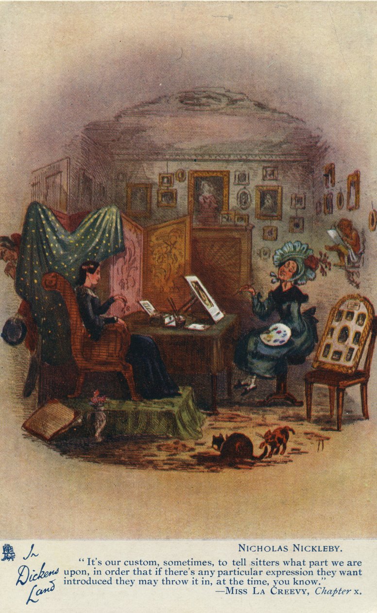 Na terra de Dickens - cartão de Nicholas Nickleby, c.1905 de Hablot Knight Browne