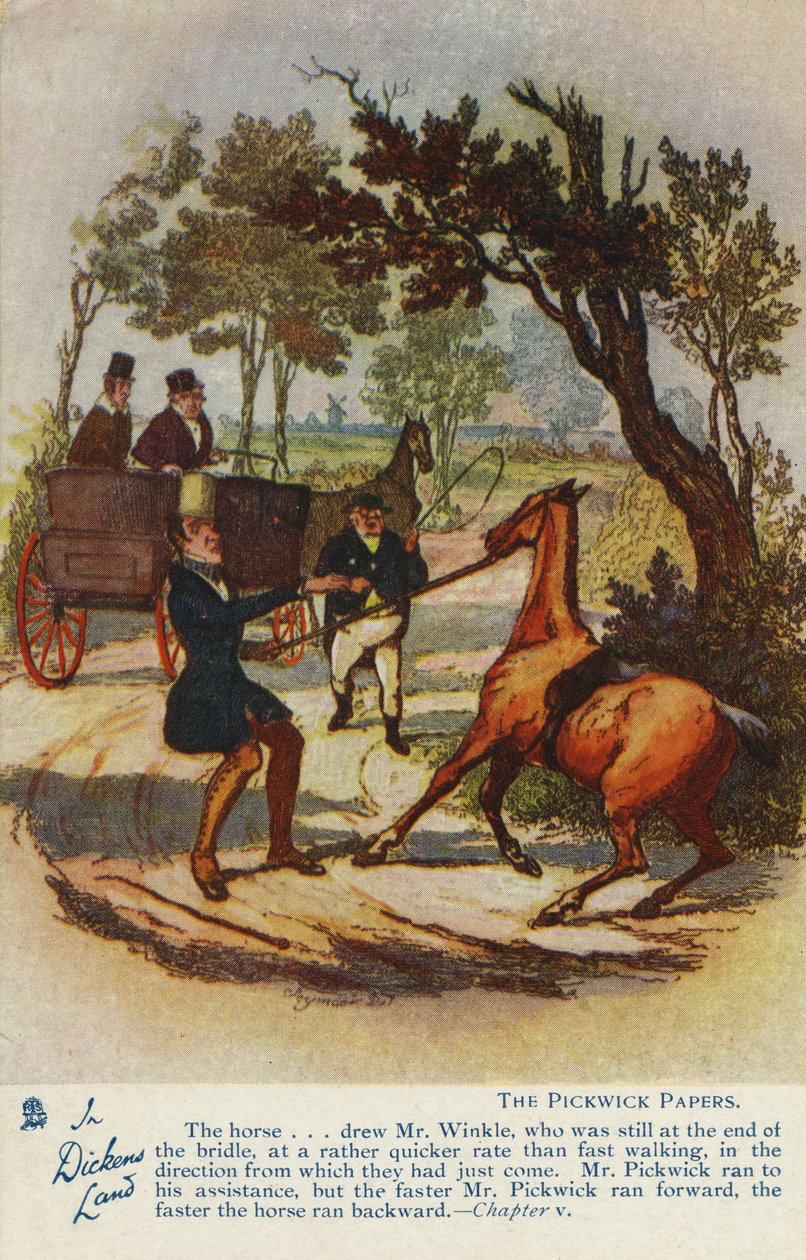 Na terra de Dickens - o cartão dos papéis de Pickwick, c.1905 de Hablot Knight Browne