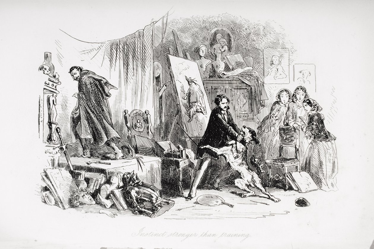 Instinto mais forte que treino, ilustração de "Little Dorrit" de Charles Dickens (1812-1870) publicado pela primeira vez em 1857 de Hablot Knight Browne