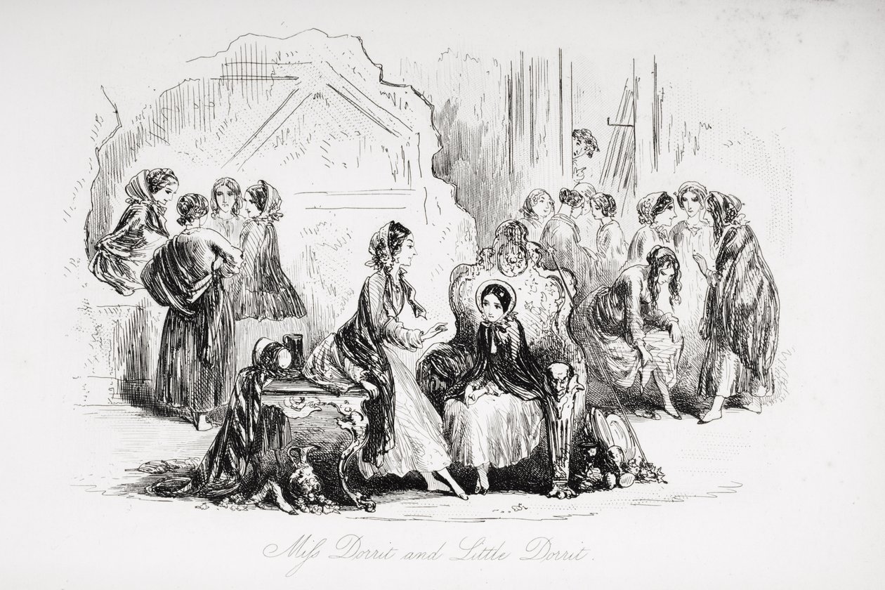 Miss Dorrit e Little Dorrit, ilustração de "Little Dorrit" de Charles Dickens (1812-1870) publicado pela primeira vez em 1857 de Hablot Knight Browne