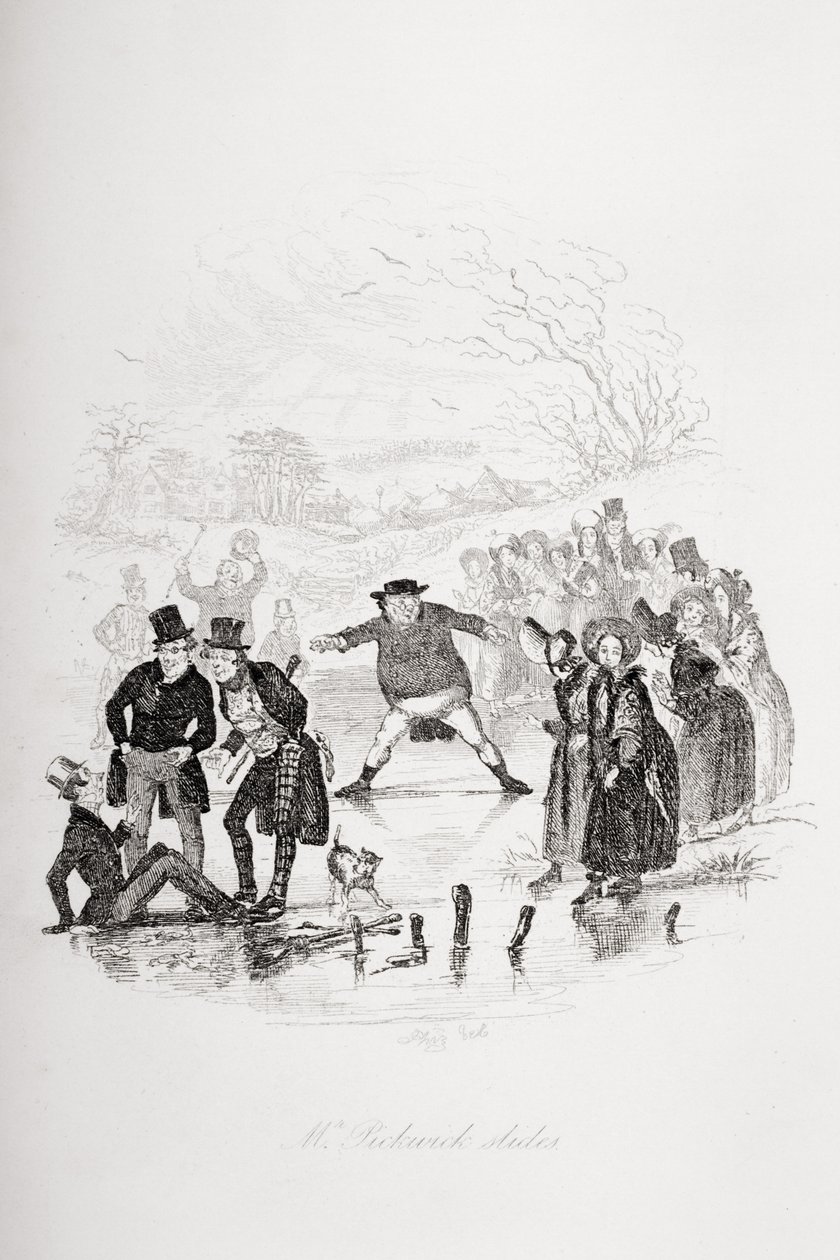 O Sr. Pickwick slides, ilustração de "The Pickwick Papers" por Charles Dickens 1812-70) publicado em 1837 (ver também 259111) de Hablot Knight Browne