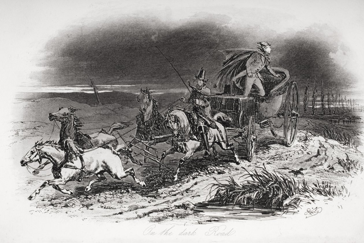 Na estrada escura, ilustração de "Dombey and Son", de Charles Dickens (1812-1870), publicada pela primeira vez em 1848 de Hablot Knight Browne