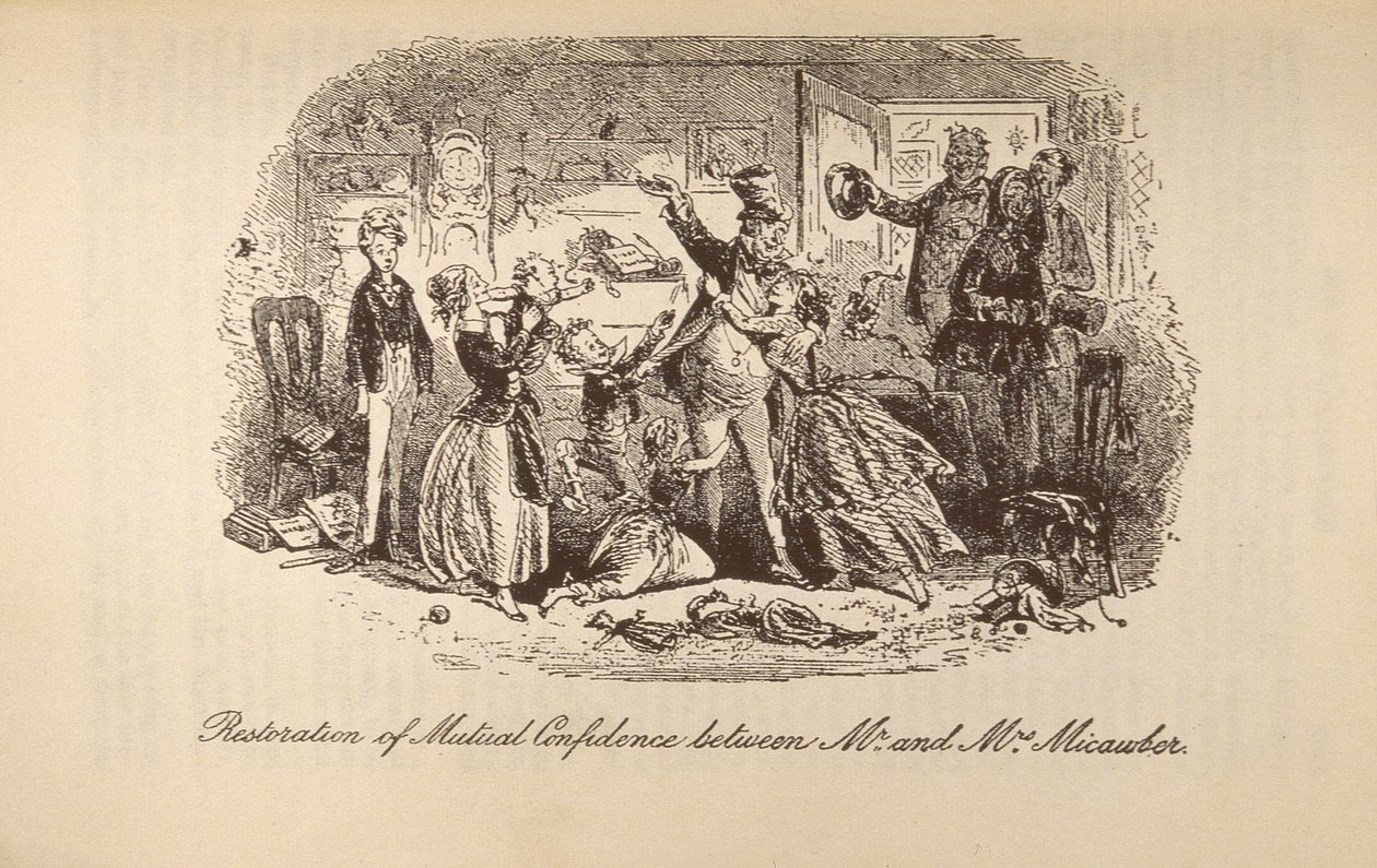 "Restauração da Confiança Mútua entre o Sr. e a Sra. Micawber", de "David Copperfield", de Charles Dickens (1812-1870) de Hablot Knight Browne