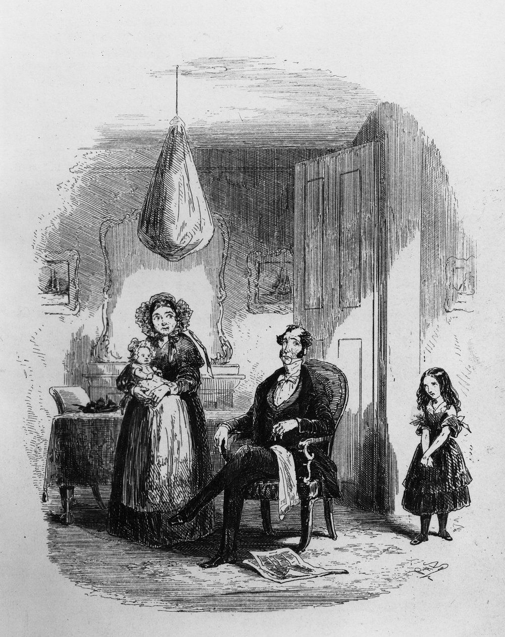 A família Dombey, ilustração de "Dombey and Son", de Charles Dickens (1812-1870), publicada pela primeira vez em 1848 de Hablot Knight Browne