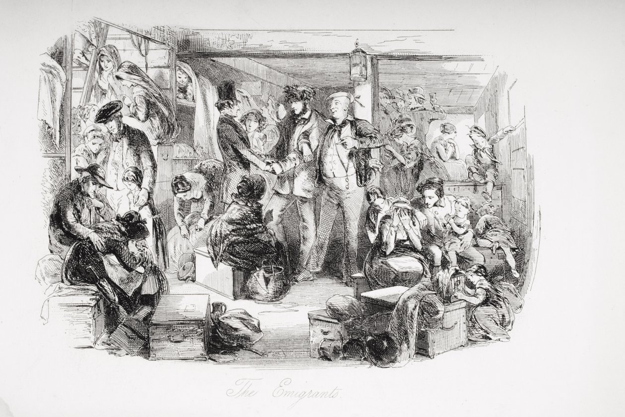 Os emigrantes, ilustração de &39;David Copperfield&39; por Charles Dickens (1812-1870) publicado pela primeira vez em 1850 (lito) de Hablot Knight Browne