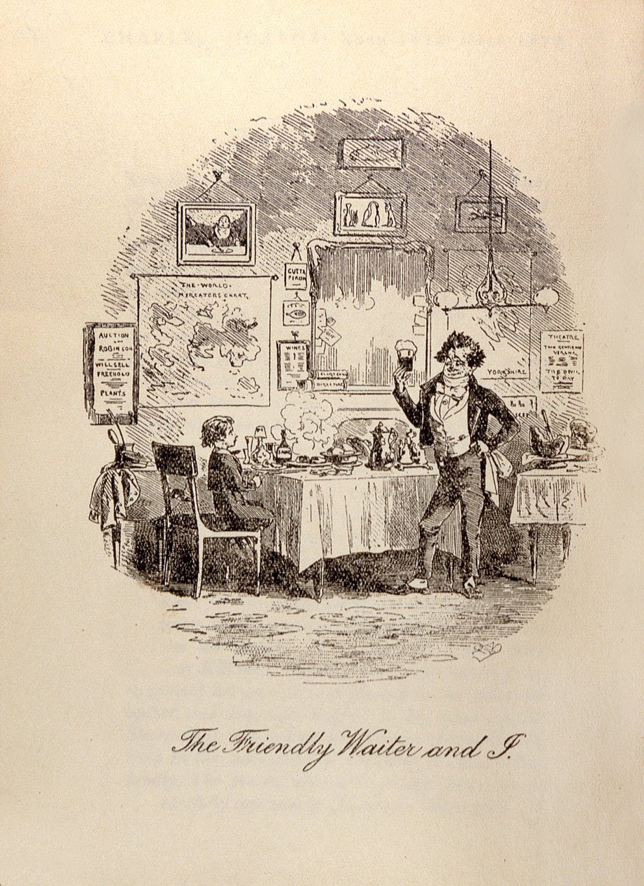 &39;The Friendly Waiter and I&39;, de &39;David Copperfield&39; de Charles Dickens (1812-1870) de Hablot Knight Browne