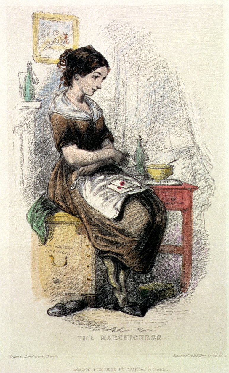 A marquesa, ilustração para &39;The Old Curiosity Shop&39; (1841) por Charles Dickens (1812-1870), gravada por Hablot Knight Browne (1815-92) e R. Young (gravura a cores) de Hablot Knight Browne