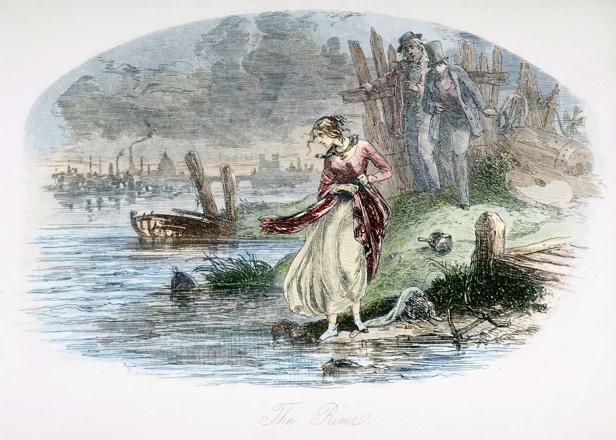 O rio, ilustração de &39;David Copperfield&39; por Charles Dickens (1812-1870) publicado pela primeira vez em 1850 (posterior coloração) de Hablot Knight Browne