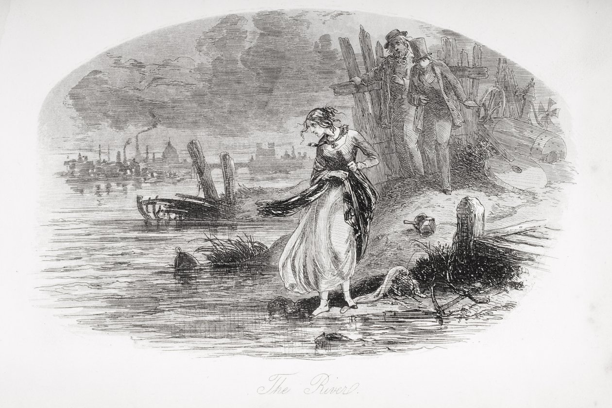 O rio, ilustração de &39;David Copperfield&39; por Charles Dickens (1812-1870) publicado pela primeira vez em 1850 de Hablot Knight Browne