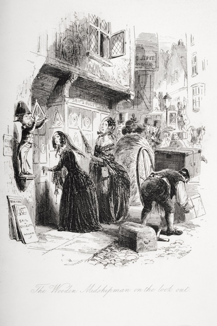 O aspirante de madeira na vigia, ilustração de &39;Dombey e filho&39; por Charles Dickens (1812-1870) publicado pela primeira vez em 1848 de Hablot Knight Browne