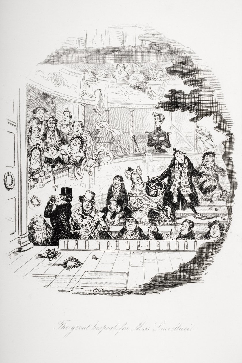 O grande apelo para a senhorita Snevellicci, ilustração de "Nicholas Nickleby" por Charles Dickens (1812-1870) publicou 1839 de Hablot Knight Browne