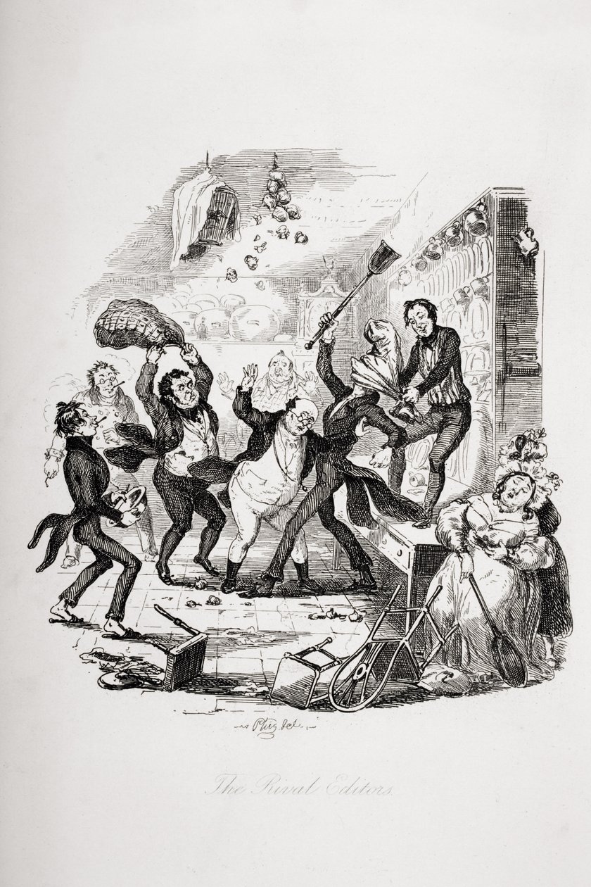 Os editores rivais, ilustração de "The Pickwick Papers", de Charles Dickens (1812-1870), publicaram 1837 de Hablot Knight Browne