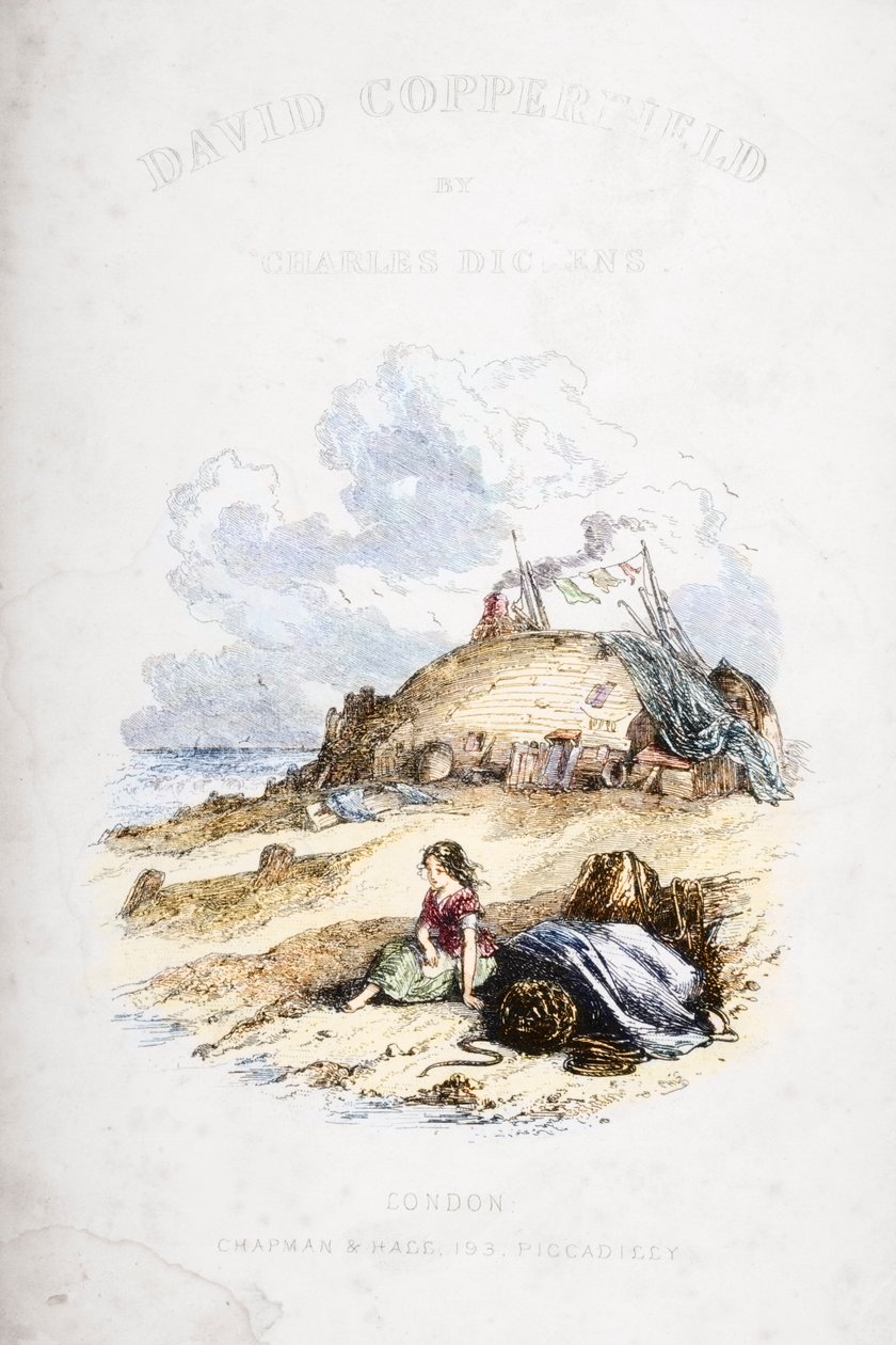Ilustração de página de título de &39;David Copperfield&39; por Charles Dickens (1812-1870) publicado pela primeira vez em 1850 (posterior coloração) de Hablot Knight Browne