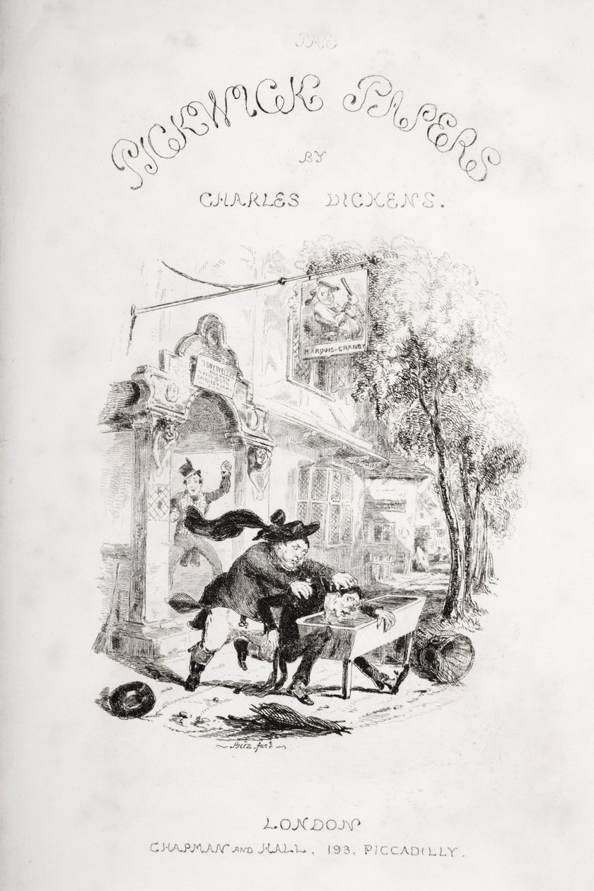 Página de rosto, ilustração de "The Pickwick Papers", de Charles Dickens (1812-1870), publicada em 1837 de Hablot Knight Browne
