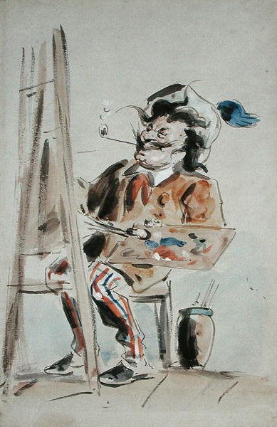 Caricatura de um artista (aguarela sobre papel) de Hablot Knight Browne