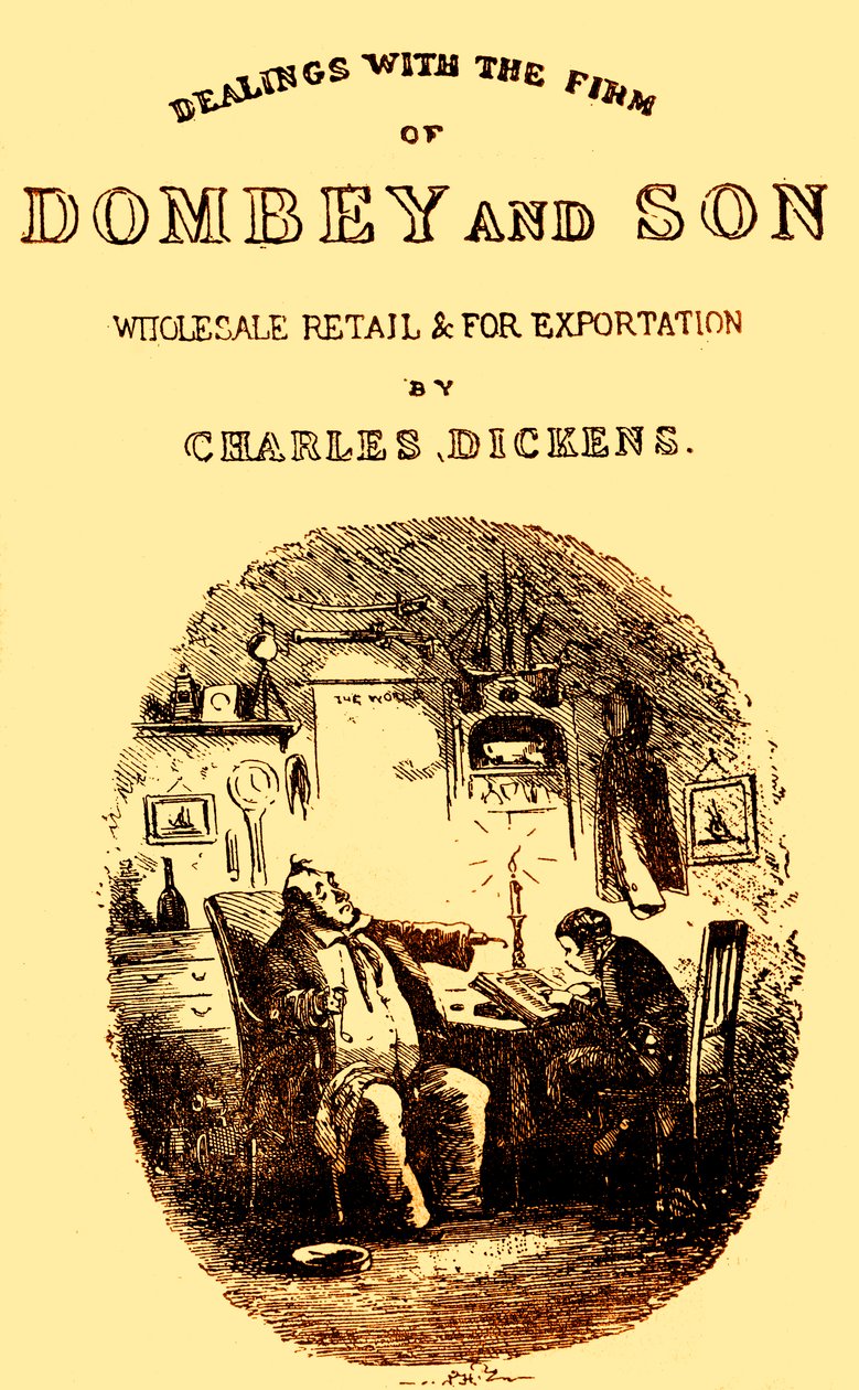 Dombey & Son de Charles Dickens. Página de título de Hablot Knight Browne