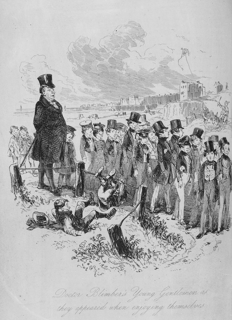 Os jovens senhores do doutor Blimber como eles aparentavam quando se divertiam, ilustração de "Dombey and Son" de Charles Dickens (1812-1870) publicado pela primeira vez em 1848 de Hablot Knight Browne