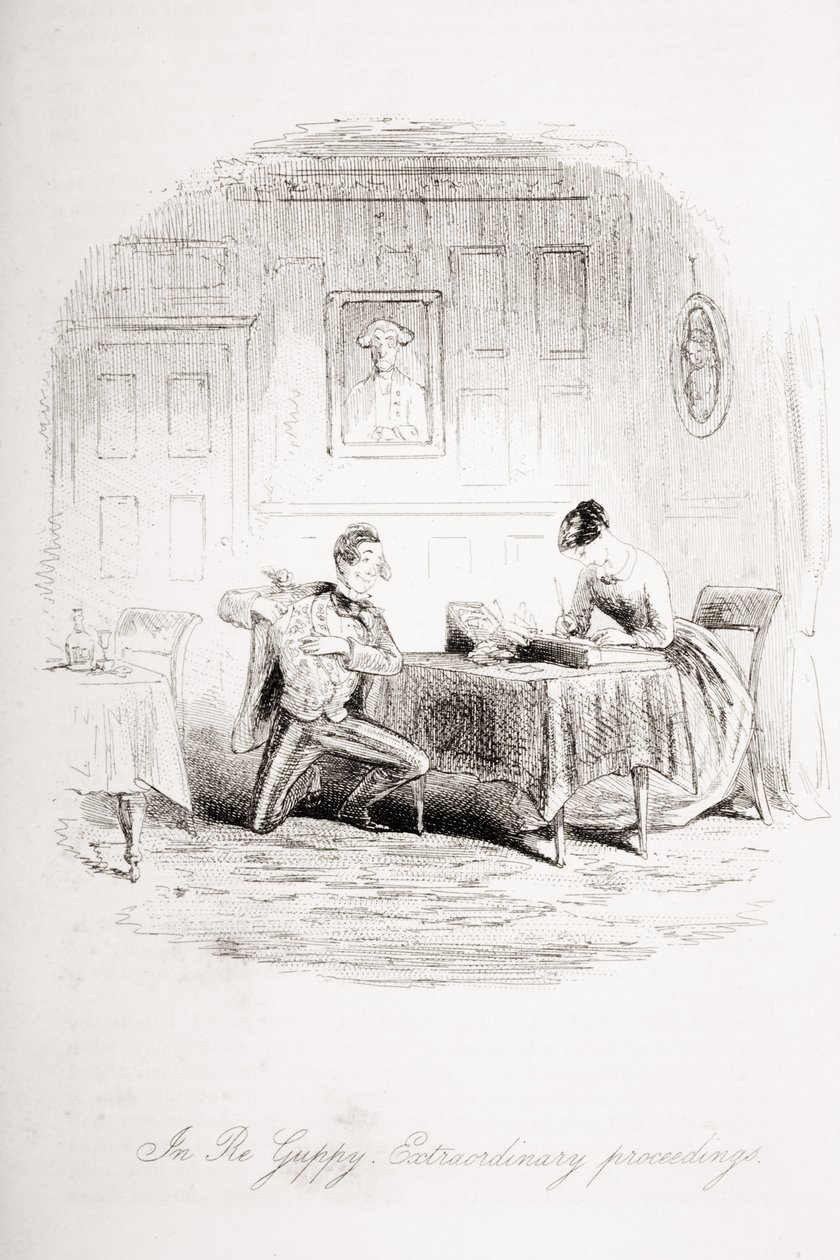 Em Re Guppy. Extraordinary Proceedings, ilustração de &39;Bleak House&39; por Charles Dickens (1812-1870) publicado em 1853 de Hablot Knight Browne