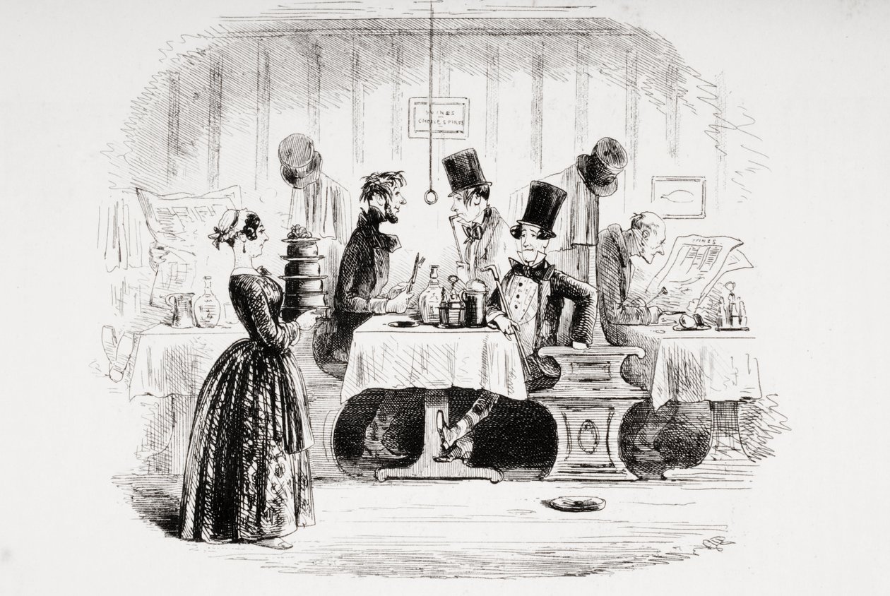 Entretenimento do Sr. Guppy, ilustração de &39;Bleak House&39; de Charles Dickens (1812-1870) publicou 1853 de Hablot Knight Browne