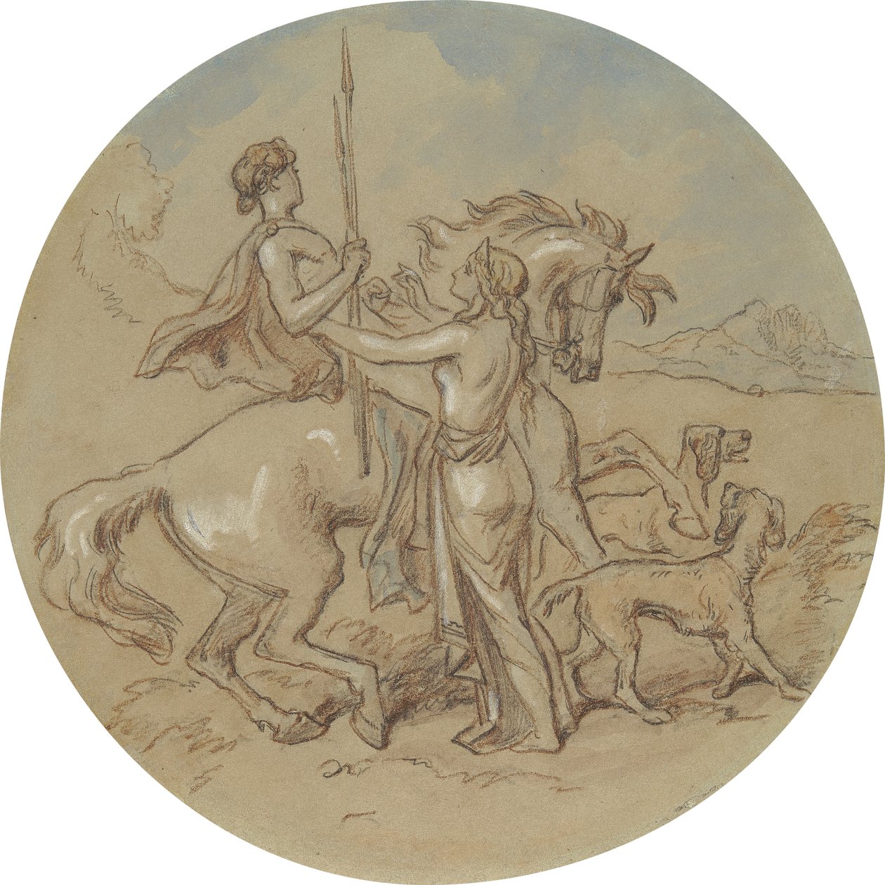 Um dos dezoito desenhos para uma série de placas que ilustram Vénus e Adónis de Hablot Knight Browne